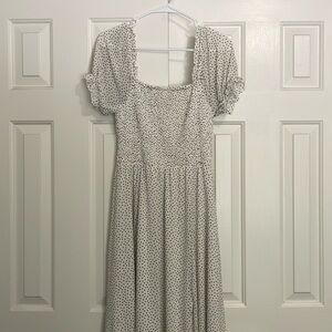 White and black polka dot midi dress, Size Medium